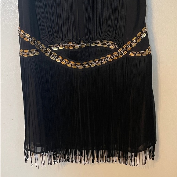 Ark & Co. Size Small Black Fringe Flapper Dress with Sequin Gold Waistband - Picture 6 of 7